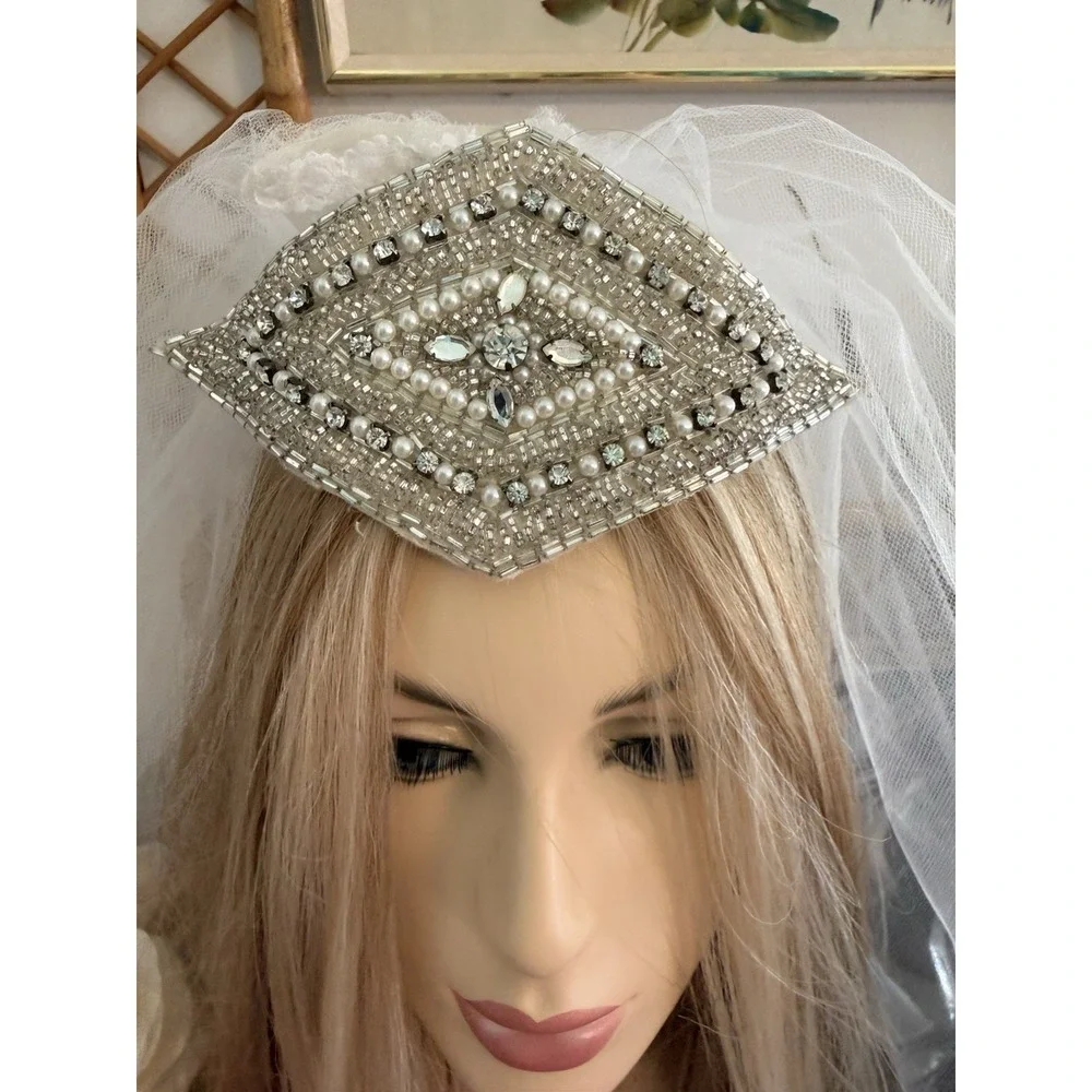 Art Deco Bridal‎ Hair Comb Crystal Pearl Beaded Wedding Headpiece Vintage 5.5